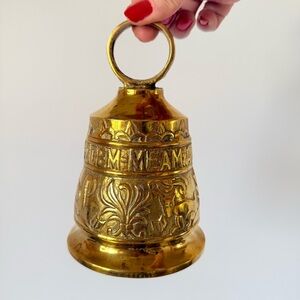 Antique/Vintage Engraved Solid Brass Monastery Bell with Latin Inscription 6.5”